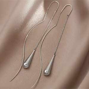 Elegant Gold or Silver Long Droplet Threader Earrings
